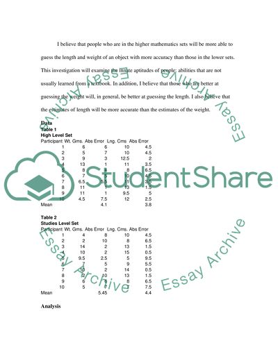 Object in Math: Estimating the Length and Weight