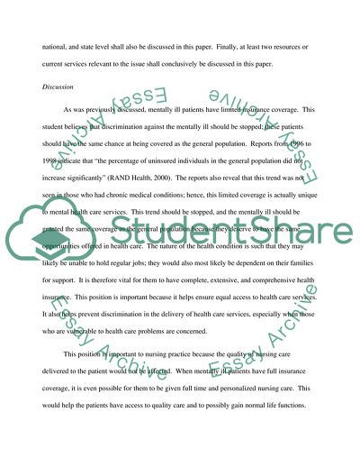 Lack of Health Insurance for the Mentally Ill