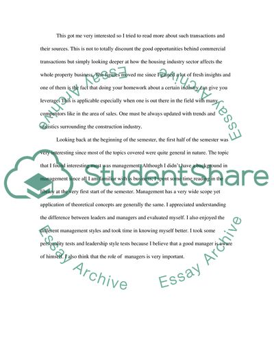 Construction and Property Management Reflective Report