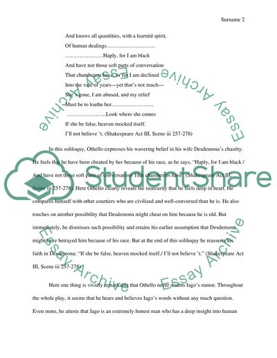 Shakespeares Othello: A Man of Honor, but Infected with Inferiority Complex