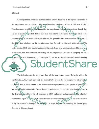 Cloning of the E. Coli Experiment