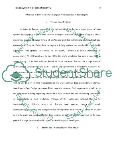 Health and Sustainability of Food Systems in Toronto City