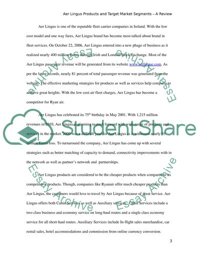 Aer Lingus Products and Target Market Segments