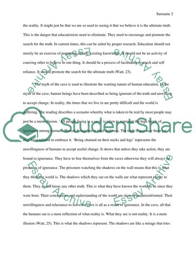 The Myth of the Cave. The role of philosophers and educators in society