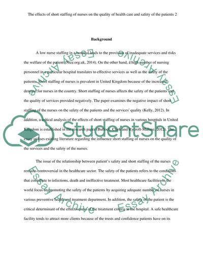 Healthcare System: the Impact of Short Staffing on Quality of Care and Safety of the Patients
