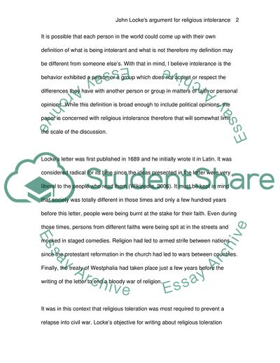 John Lockes Argument for Religious Intolerance