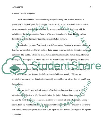 Abortion Morally Acceptable by Mary Ann Warren