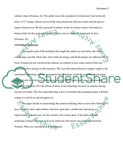 Consequences of Postmans Technopoly