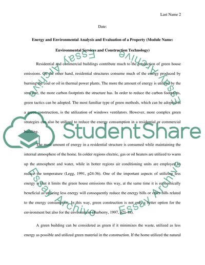 Energy And Environmental Analysis And Evaluation Of A Property