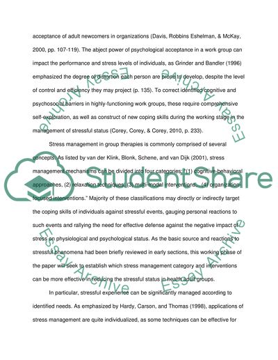 Interventions for the working Stage