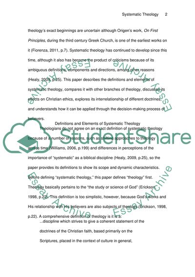 Systematic Theology - Elements, Comparisons, Effects, Interrelationships, and Applications