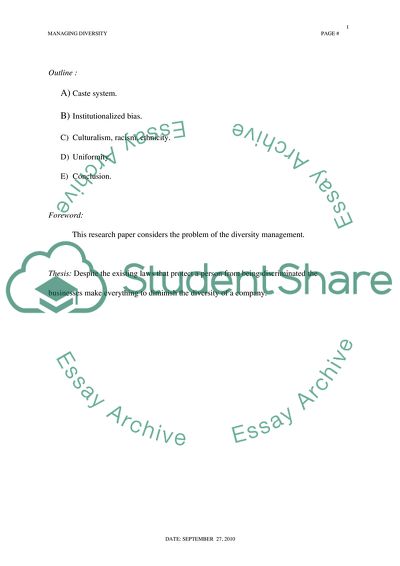 The Problem of Diversity Management