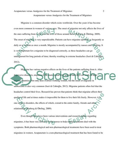 Acupuncture versus Analgesics for the Treatment of Migraines