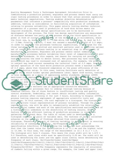 Quality Management Tools & Techniques Assignment