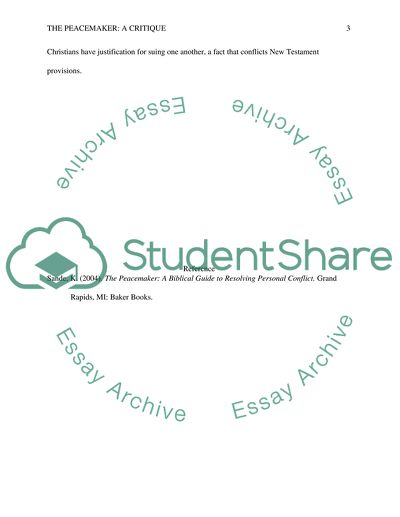 Critique (The Peace Maker, Grand Rapids: Baker Book House, 2004, Sande, Ken))