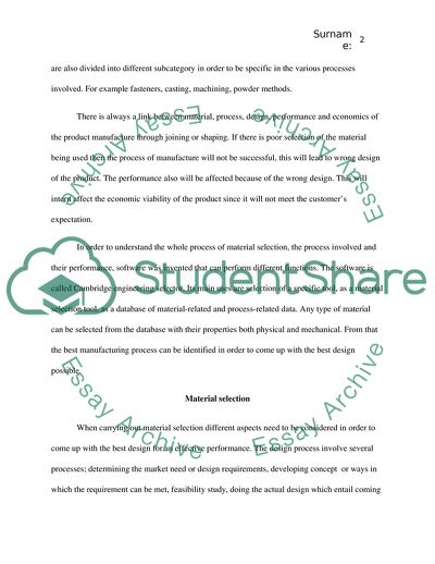 CES, Manufacturing Process Selection