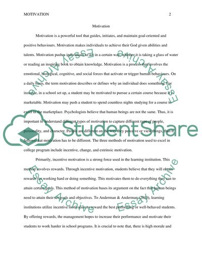 Motivation - Methods of Motivation use to excel in a College program