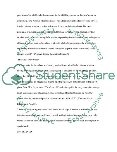 The Provision for a Child to Be Identified as Having Special Education Need