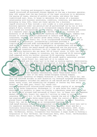 Fossil Inc. clothing and accessorys Legal Structure