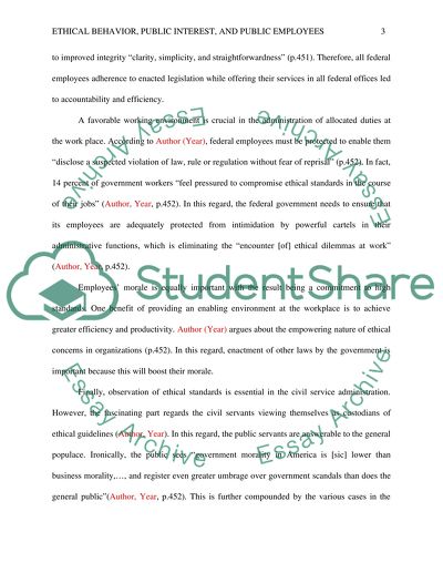 Ethical Behavior, Public Interest & Public Employees