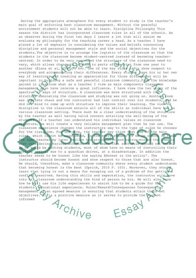 Classroom Management Plan