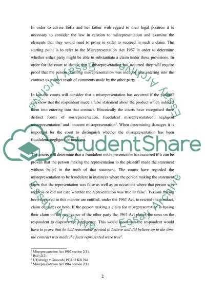 Advice Sofia and Her Father on the Legal Position