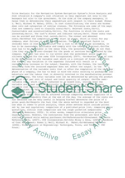 Price Analysis for the Navigation System