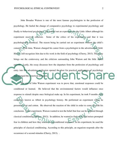 Psychological Ethical Controversy. Watsons experiment on the Little Albert