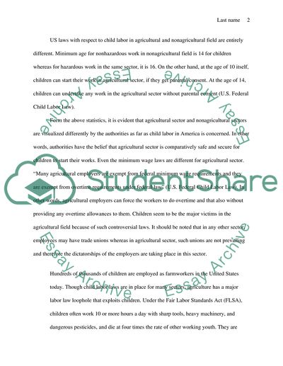 Child Labor laws in agriculture in the US