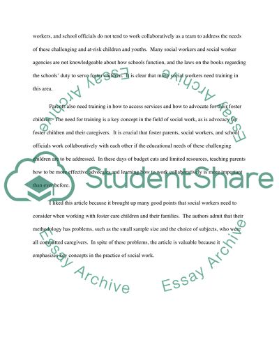 Analysis of Article about the Educational Needs of Children and Youths in Foster Care by Zetlin