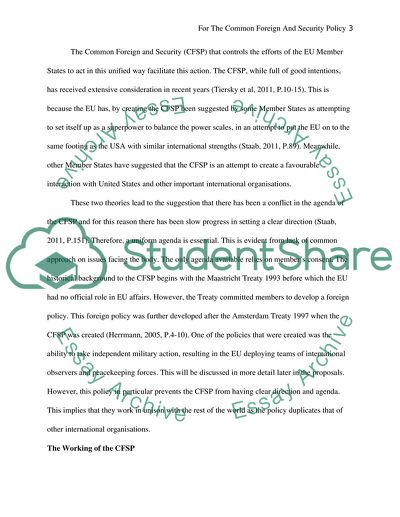 A Set of Proposals that would Improve the Efficiency of the Common and Foreign Security Policy