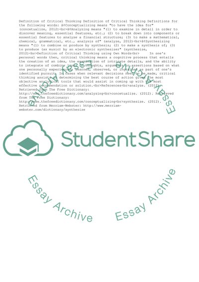 Definition of Critical Thinking