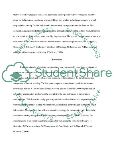 Childhood and Adolescent Animal Cruelty Methods