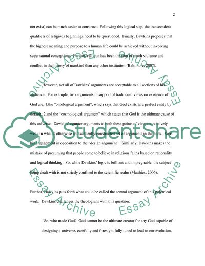 Outline and Review the Arguments and Controversies Generated by Richard Dawkins Recent Book, The God Delusion