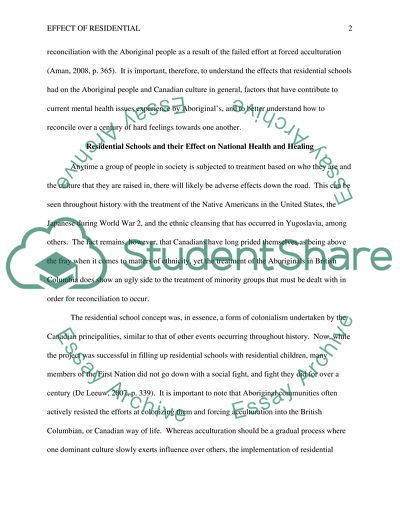 TheEeffect of the Residential Schools on the Aboriginal People in BC Canada