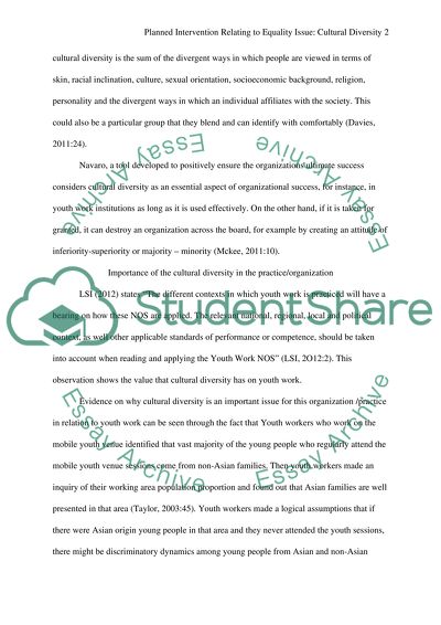 Report of planned intervention relating to equality issue: cultural diversity