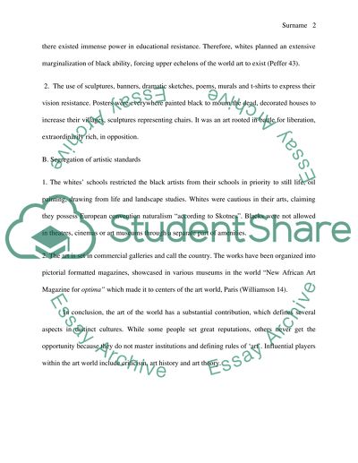 Thesis and Content Outline about Art in south Africa