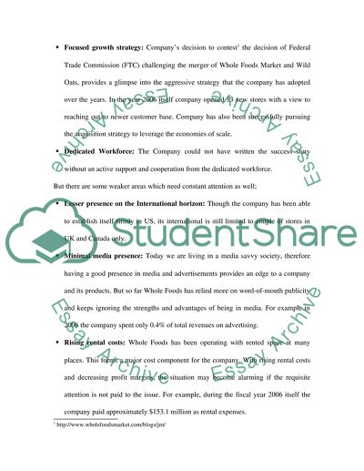An Assessment Of Whole Foods Value Chain. Memorandum