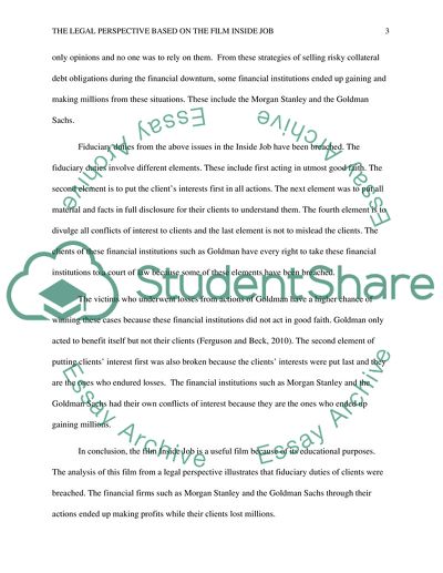 The Legal Perspective based on the film inside job