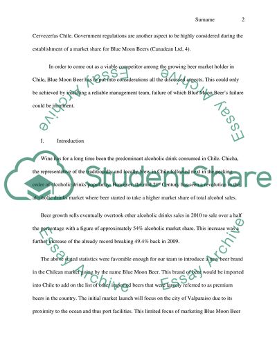 Market and Competitive Analysis - Introducing Blue Moon Beer to Chile