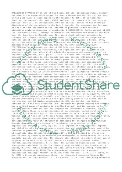 Management Strategy: ERB Ltd. Electronic Retail Company