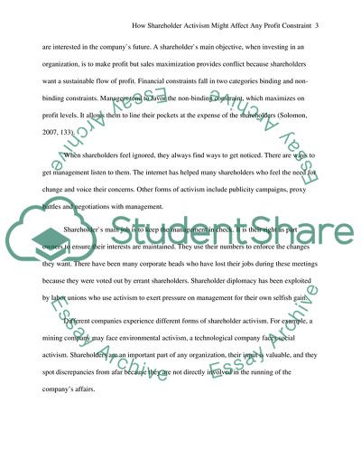 Using Baumols Sales Revenue Maximisation model, outline how shareholder activism might affect any profit constraint