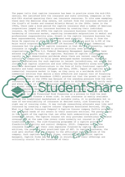 The role of captive insurers in the insurance and risk financing market