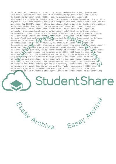 Logistical Issues of Middle East Division of MedicalCare International