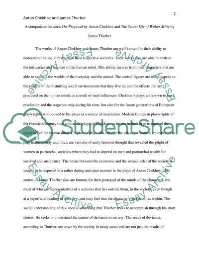 A comparison between The Proposal by Anton Chekhov and The Secret Life of Walter Mitty by James Thurber