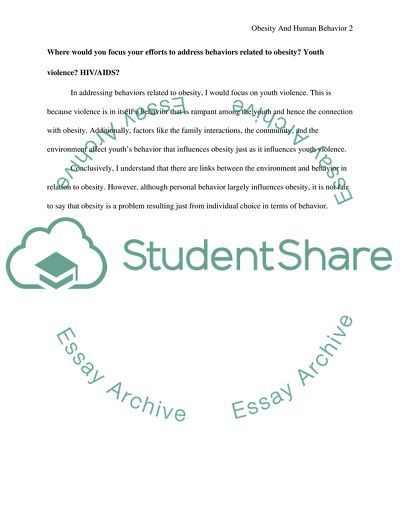 Key Links between the Environment and Behavior in Terms of the Problems of Obesity