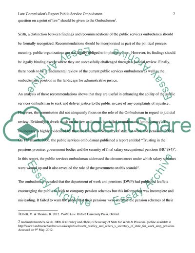 Some Useful Recommendations in the law Commissions report Public Service Ombudsmen