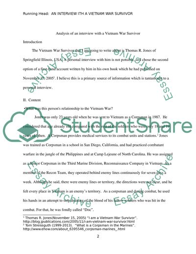 Report and Analysis of Interview - Vietnam War