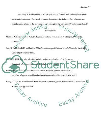 Conservative Political Philosophy and Social Policy in UK