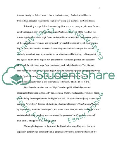 Australian federalism has transformed the High Court from interpreter to master of the constitution. Discuss this statement with respect to the division of powe
